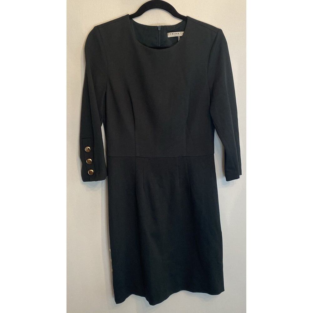 Trina Turk Flush Ponte Dress Emerald‎ Green Gold Button Detail Size 6 R$317